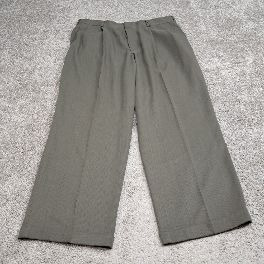 Slates Basics Mens Pleated Dress Pants Olive Green Cuffed W38 L30 38x30 8258